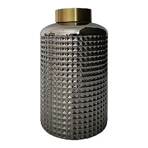 VASO DE VIDRO CINZA E DOURADO