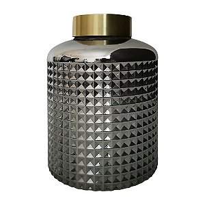 VASO DE VIDRO CINZA E DOURADO
