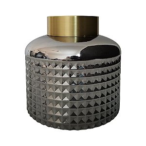 VASO DE VIDRO CINZA E DOURADO
