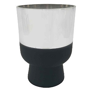 VASO DE VIDRO METALIZADO PRATA E PRETO