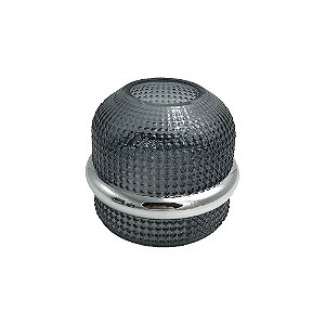 VASO DE VIDRO TIPO BICO DE JACA CINZA COM DETALHE PRATA