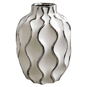 VASO DE CERAMICA BRANCO COM DESENHOS GEOMÉTRICOS 15CM X 15CM