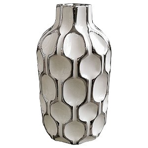 VASO DE CERAMICA BRANCO COM DESENHOS GEOMÉTRICOS 14CM X 14CM