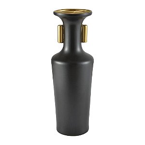 VASO DE CERAMICA PRETO FOSCO E DOURADO