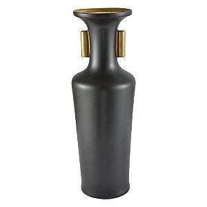 VASO DE CERAMICA PRETO FOSCO E DOURADO