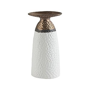 VASO DE CERAMICA BRANCO E DOURADO