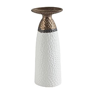 VASO DE CERAMICA BRANCO E DOURADO