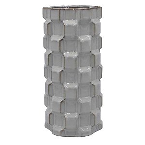 VASO DE CERAMICA COM TEXTURA GEOMETRICA BRANCO