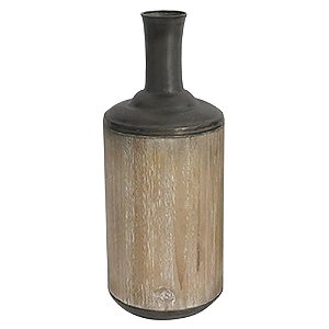 VASO DE METAL E MADEIRA MARROM E BEGE F15,5CM X 39CM