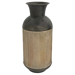 VASO DE METAL E MADEIRA MARROM E BEGE 16,5CM X 38CM