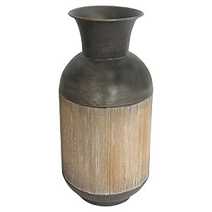 VASO DE METAL E MADEIRA MARROM E BEGE 16,5CM X 34CM