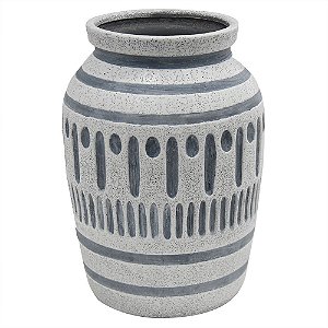 VASO DE CERAMICA CINZA COM DETALHES ETNICOS 18,5CM X 18,5CM