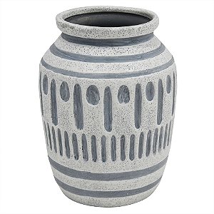 VASO DE CERAMICA CINZA COM DETALHES ETNICOS 15,5CM X 15,5CM