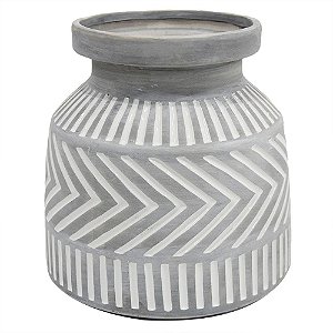 VASO DE CERAMICA CINZA COM DETALHES ETNICOS 20CM X 20CM X 21