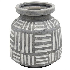 VASO DE CERAMICA CINZA COM DETALHES ETNICOS 14CM X 14CM X 15
