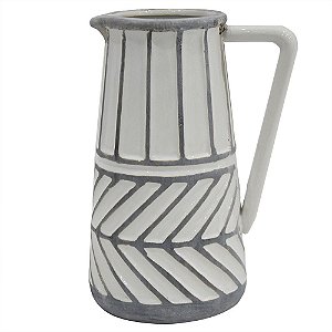 VASO DE CERAMICA CINZA COM DETALHES ETNICOS 17,5CM X 13,5 X