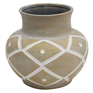 VASO DE CERAMICA BEGE COM DETALHES ETNICOS 2CM X 21CM X 19CM