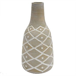 VASO DE CERAMICA BEGE COM DETALHES ETNICOS 17CM X 17CM X 35C