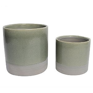CONJ. DE VASOS DE CERAMICA VERDE E CINZA G  13CM X 13CM P  1
