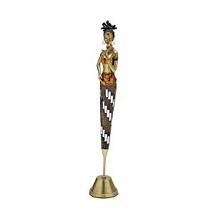 FIGURA DE RESINA- AFRICANA DETALHE DOURADO- 44 CM
