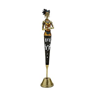 FIGURA DE RESINA- AFRICANA DETALHE DOURADO- 44 CM