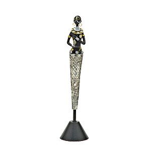 FIGURA DE RESINA PRETO E PRATA- AFRICANA- 41 CM