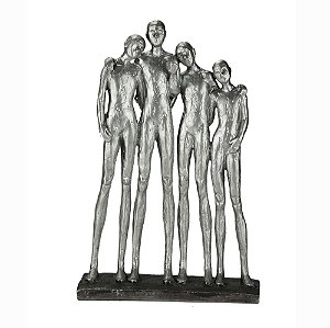FIGURA DECORATIVA RESINA PESSOAS PRATEADO 18x6x27cm