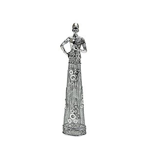 FIGURA DE RESINA-GUARDIAO PRATA 37 CM