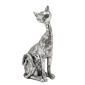 FIGURA DE RESINA- GATO PRATA 27 CM