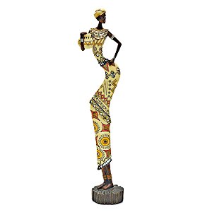 FIGURA DE RESINA- AFRICANA COM CORPO EM S- 56 CM