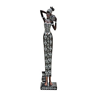 FIGURA DE RESINA- AFRICANA ROUPA PRETA- 61 CM