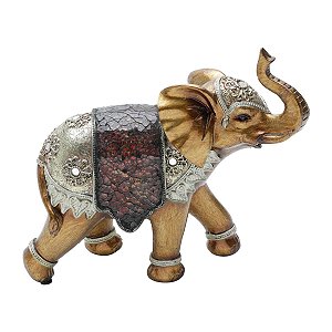 FIGURA DECORATIVA POLIRESINA ELEFANTE DOURADO 23x9x21cm