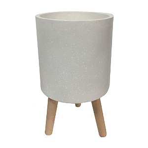 CACHEPOT DE CIMENTO COM BASE DE MADEIRA