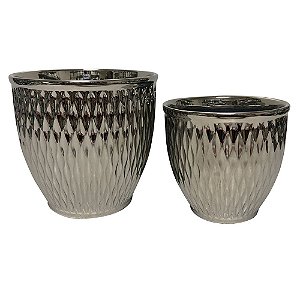 CONJ. DE CACHEPOTS EM CERAMICA PRATEADO  2 PCS G  D17CM X 16