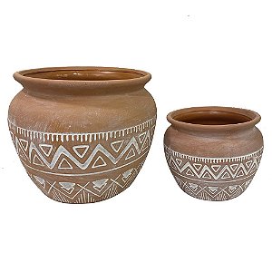 CONJ. DE CACHEPOTS DE CERAMICA - 2PCS G: 24CM X 19,5CM P: 17