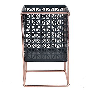 CACHEPOT EM METAL PRETO E COBRE 13CM X 13CM X 21,5CM
