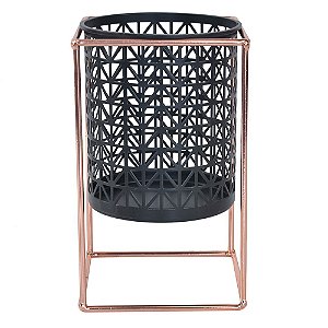 CACHEPOT EM METAL PRETO E COBRE 13CM X 13CM X 21,5CM