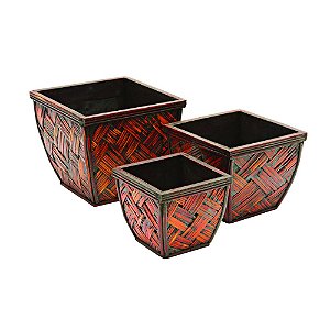 CONJUNTO CACHEPOTS DE BAMBU COM MADEIRA 3 PCS