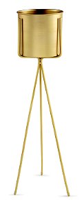 KIT CACHEPOT DOURADO EM METAL COM SUPORTE- 3 PCS