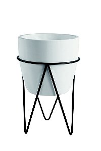 KIT CACHEPOT BRANCO EM CIMENTO COM SUPORTE - 2 PCS