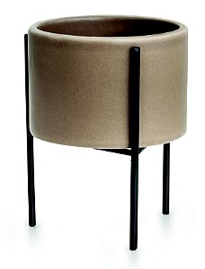 KIT CACHEPOT CINZA COM SUPORTE EM METAL - 3 PCS
