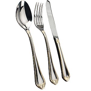 FAQUEIRO VICTORIAN 130 PECAS EM ACO INOX 18/10 3,0 MM COM FRISO OURO