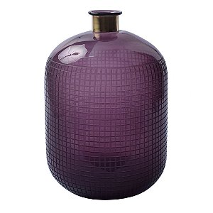 VASO DE VIDRO ROXO E METAL DOURADO