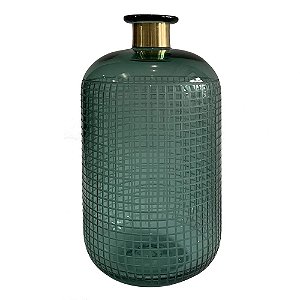 VASO DE VIDRO VERDE E METAL DOURADO