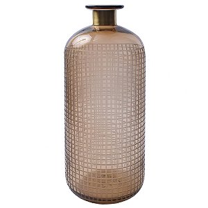 VASO DE VIDRO MARROM E METAL DOURADO