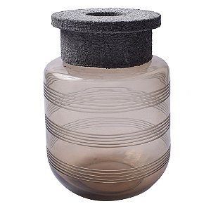 VASO DE VIDRO FUME E PAPERCLAY CINZA