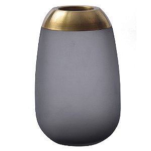 VASO DE VIDRO FUME E METAL DOURADO