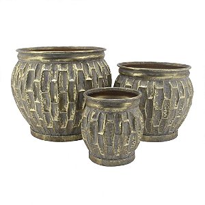 CJ DE VASOS DE METAL RUSTICO DOURADO  3PCS