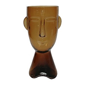 VASO DE VIDRO TRANSPARENTE AMBAR EM FORMATO DE ROSTO