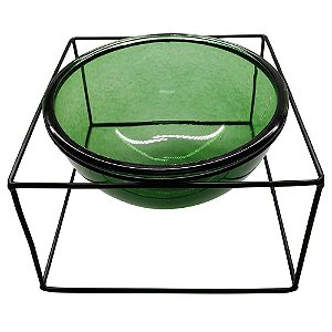 VASO DE VIDRO TRANSPARENTE VERDE COM SUPORTE DE METAL 22CM X